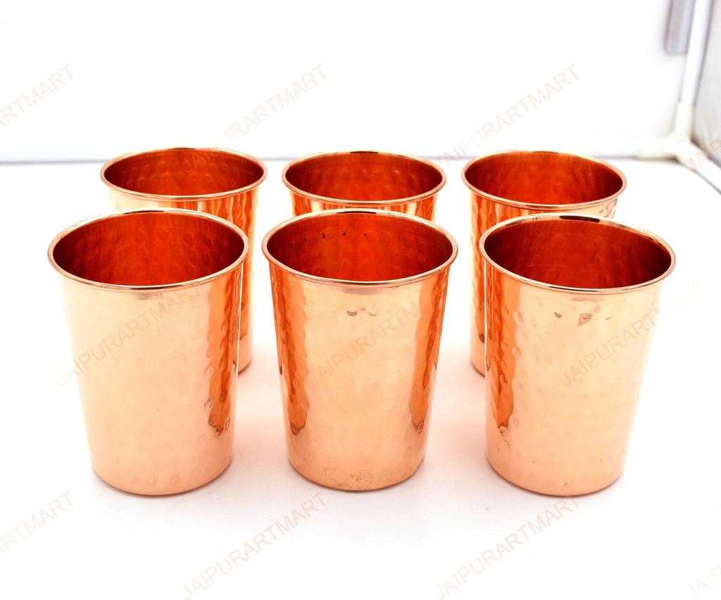 Kobber Hamret Vannglass For Drikking Sett med 6