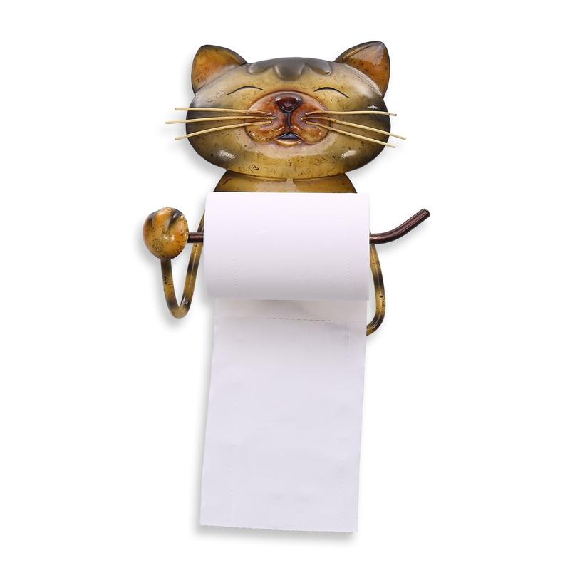Cat Shaped Toilet Paper Holder Vintage Iron Towel Hanger Toilet Paper Holder Toilet Paper Stand for Bathroom Accessories | Paper Holder (Yellow)