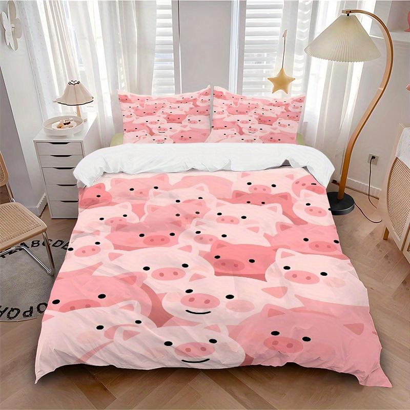 

3pcs Piglet Piggy Soft and Comfortable Breathability, Bedding Set, Machine Washable, Suitable for All Seasons199 135x200cm