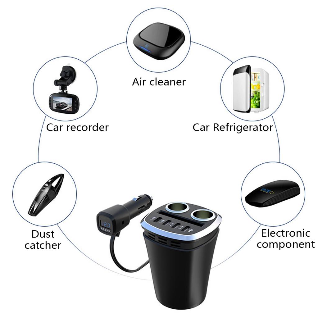 2 Socket Car Splitter Charging Adapter Adapter 6 in 1Power Outlet 120W with 4 USB Car Charger Adapter Charging Adapter