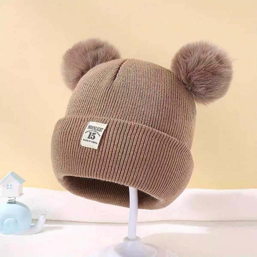 Children's striped hat and scarf integrated autumn and winter elf pointed hairball ear hat, windproof and warm for boys and girls