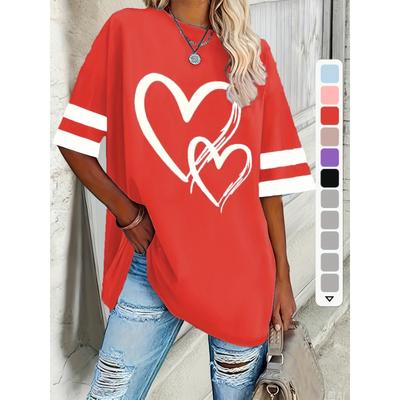 Plus Size Women's Casual Short-sleeved Love and Elegant Comfort Pullover T-shirts for Spring and Summer