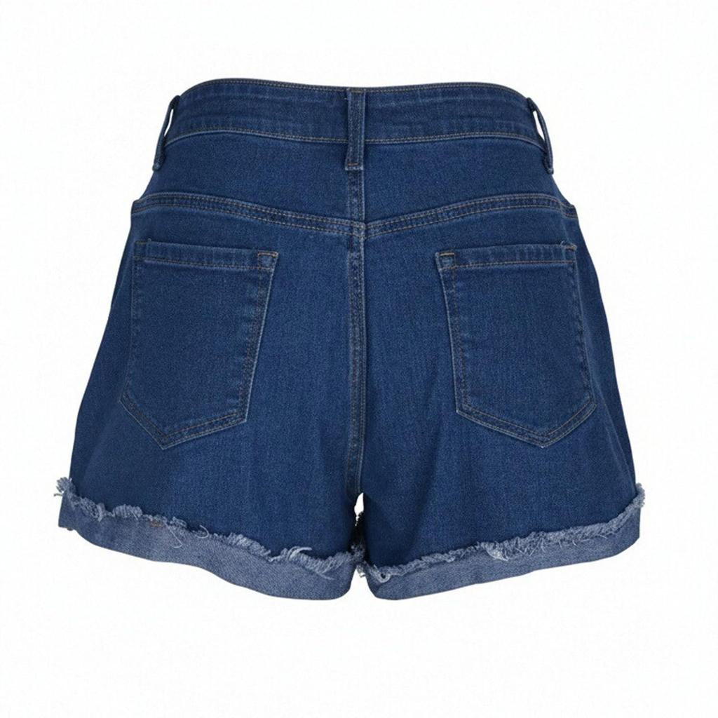 Women's Casual Denim Shorts with Pockets High Waist Rolled Hem Distressed Design Comfortable Fit Summer Wear