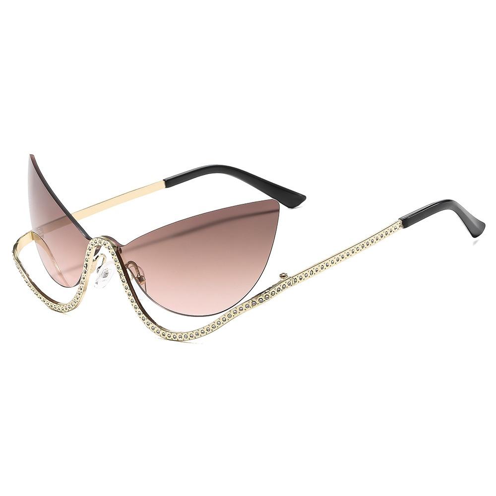 Luxury Frameless Gradient Cat Eye Women Sunglasses  Personalized Rhinestone Frame Inlaid Design High End Men Glasses Uv400