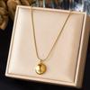 Gold Plated Stainless Steel Herringbone Chain Necklace with Round Dome Pendant for Women