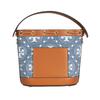 Tory Burch T Monogram Drawstring Logo Bucket Bag Women Handbags Brown Denim-Blue 159637-960