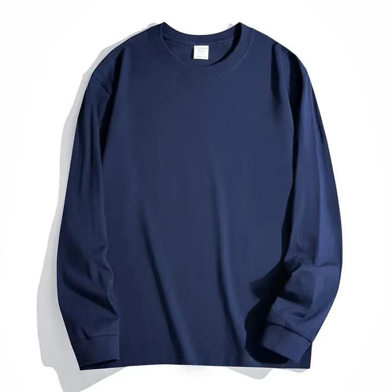 Men's 300g Heavyweight Pure Cotton White Long-Sleeve Round Neck Shirt