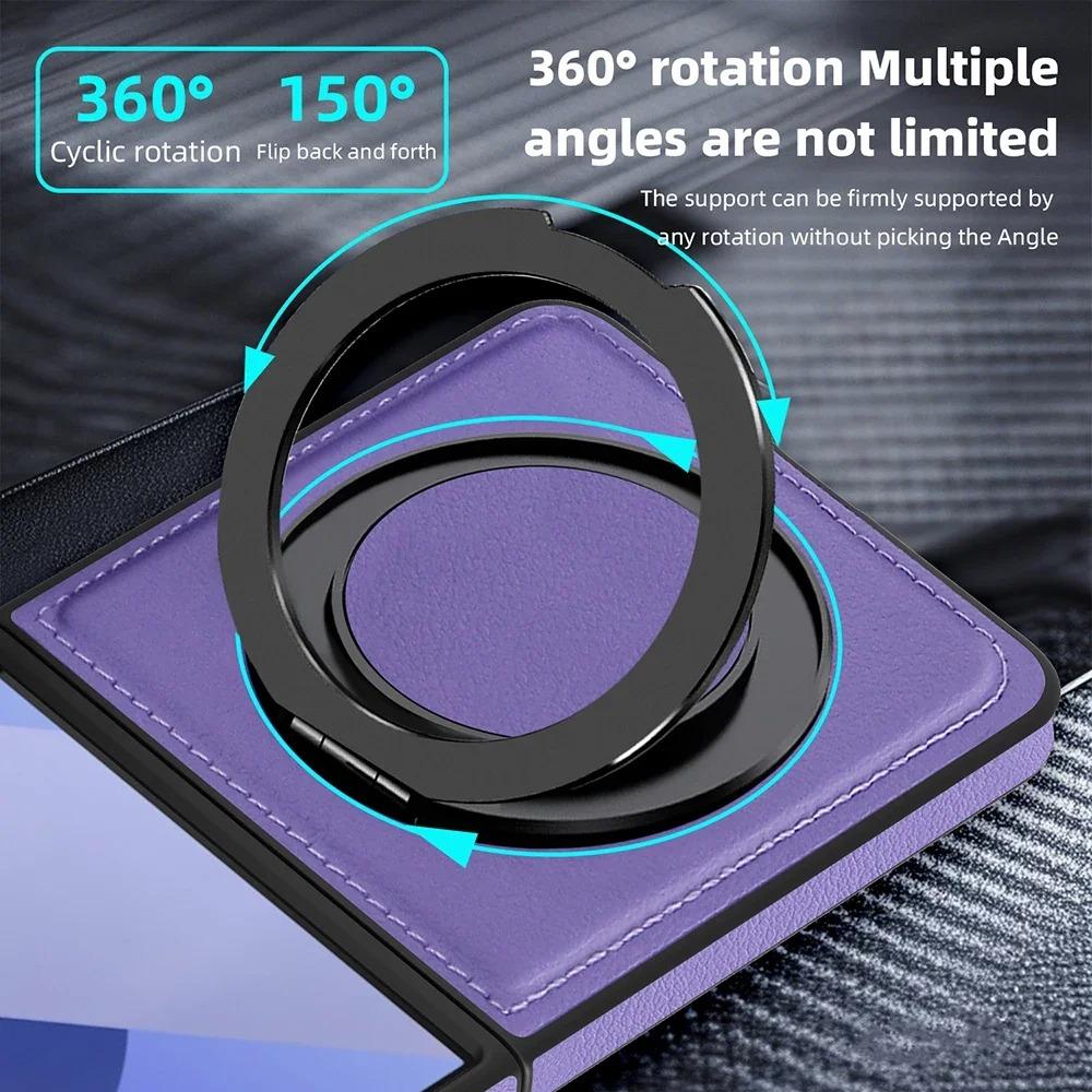 Vysoce kvalitní obchodní černý kožený stojánek na telefon pro Samsung Galaxy Z Flip 7 6 5 4 3 Magnetický držák Zadní ochranný kryt