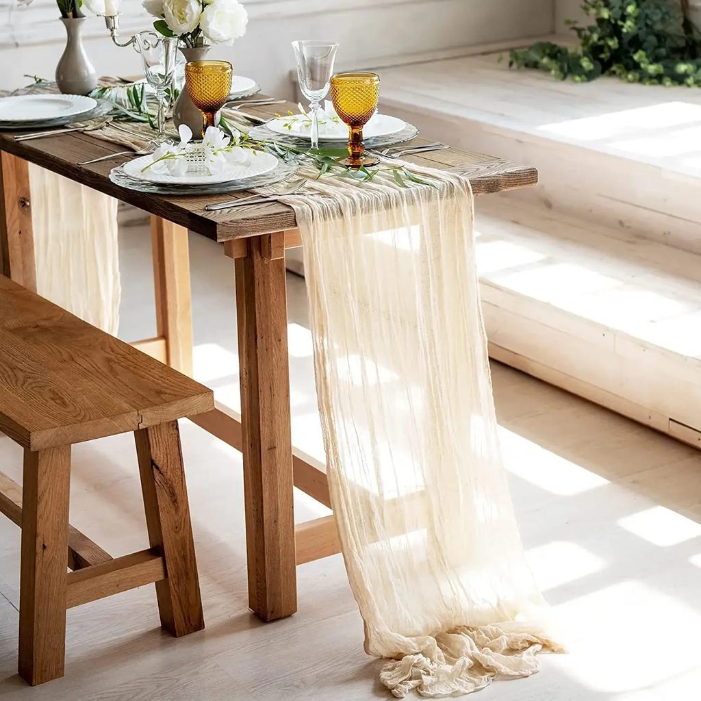 Baby Blue Cheesecloth Table Runner 4 Pack Vintage Rustic Gauze Table Runner Boho Decoration for St Patrick's Day Easter Wedding
