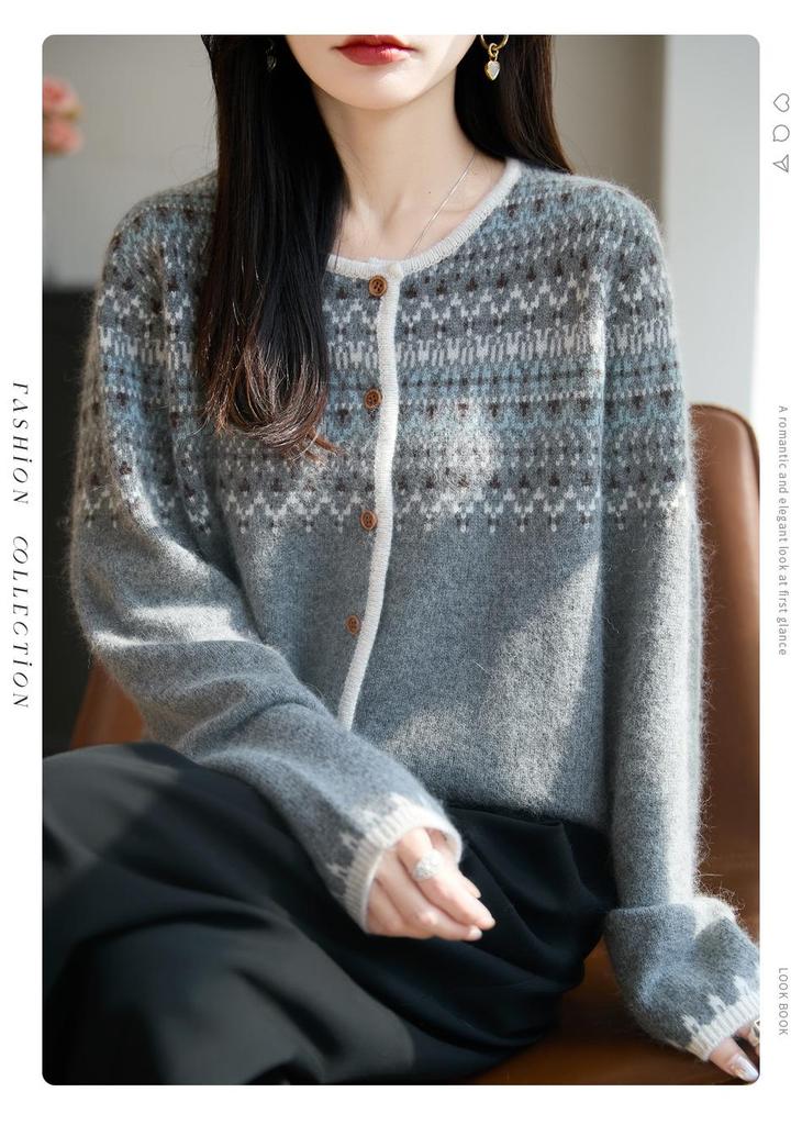 Women's 2025 Winter Fair Isle Jacquard Cardigan - Age-Reducing, Single-Breasted, Stylish and Chic