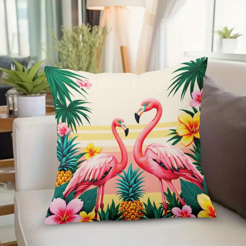 1 ks Plameňák Ananas Tropická Květinová Povlak na Polštář, Vhodný na Pohovku, do Ložnice, Obývacího Pokojí, Dárek pro Milovníky Dovolenkové Stylu