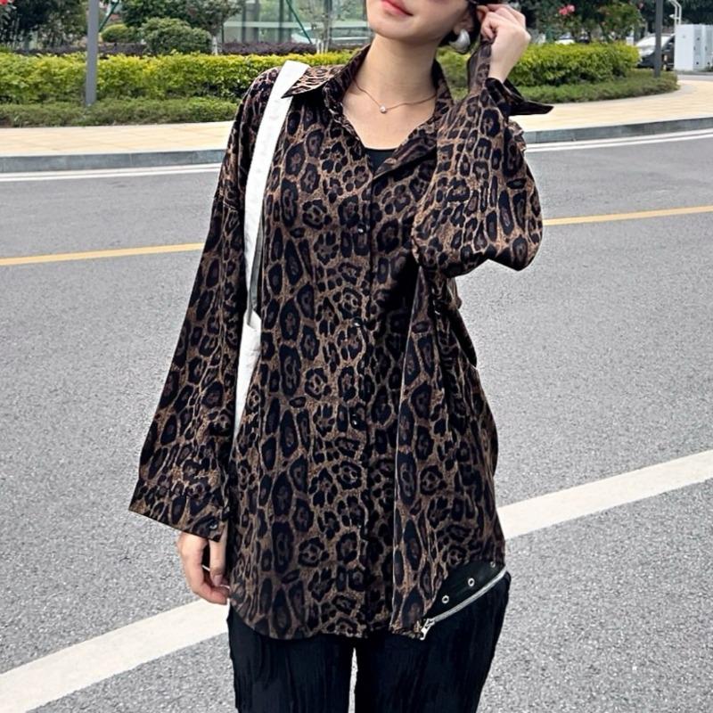 2025 Long Sleeve Leopard Print Women Shirt Plus Size Spring and Summer New Casual Office Blouse Jacket Lapel Loose Simple Coat Women Clothing 3137