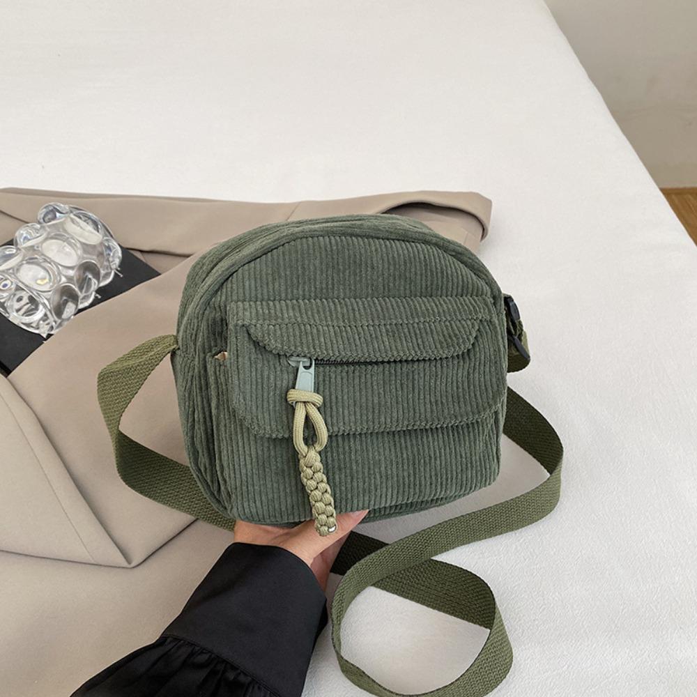 Large Capacity Corduroy Shoulder Bag Cott Cloth Handbag Solid Color Crossbody Bag Small Square Bag Korean Style Canvas Handbag