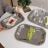 1 STÜCK Rechteckiges Tablett aus Edelstahl mit geprägtem Design für Küche Wohnzimmer Aufbewahrung Langlebige Servierplatte für Obst, Snacks, Kuchen