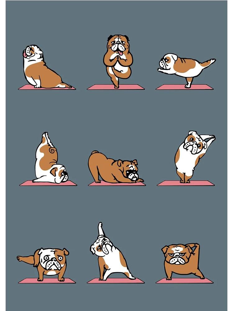 Modern Funny Cute Bulldog Cat Panda Yoga Gesture Poster And Print Canvas Painting Animal Nordic Wall Art Nursery Kidroom Decor