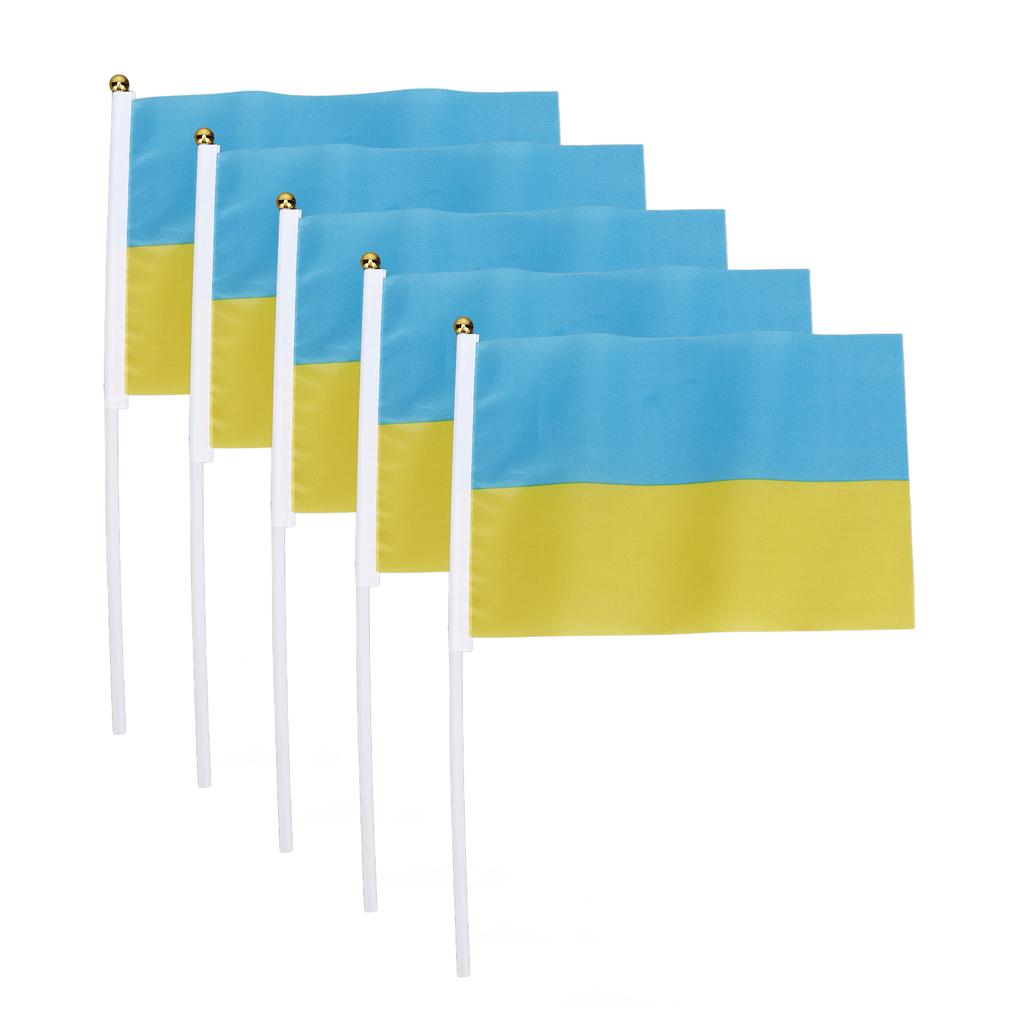 10 Zestawów Ręcznych Flag Ukrainy Mini Poliestrowa Ukraińska Flaga do Machania Ręką na Wydarzenia Sportowe Świąteczne