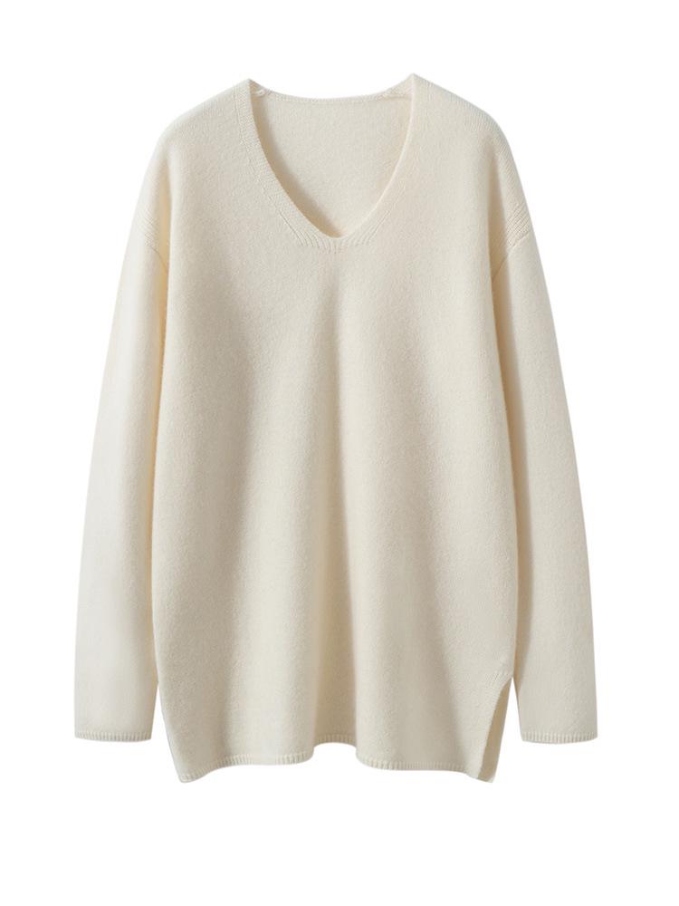 Autumn/Winter 2025 Women's V-neck Loose Cashmere Sweater - Thick Knit Lazy Style Pullover