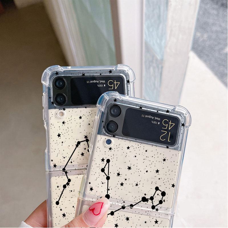 Twelve Constellations Luxury Case For Samsung Galaxy Z Flip 3 4 5G Funda Z Flip3 Clear PC Hard Shockproof Back Phone Coque
