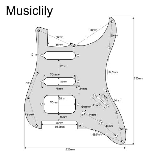 Musiclily Pro 11-Hole HSS Stratocaster Pickguard for American/Mexican Stratocaster Electric Guitars, Humbucker Mounting, Open Pickup, 2 Screws, 3-Ply