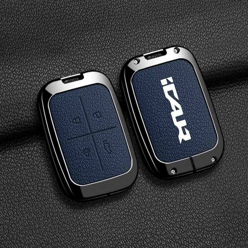 For Chery iCAR iCAUR V23 2025 2026 Zinc Alloy Leather Car Key Case Electric Vehicle Remote Key Shell Bag Key Protective Cover