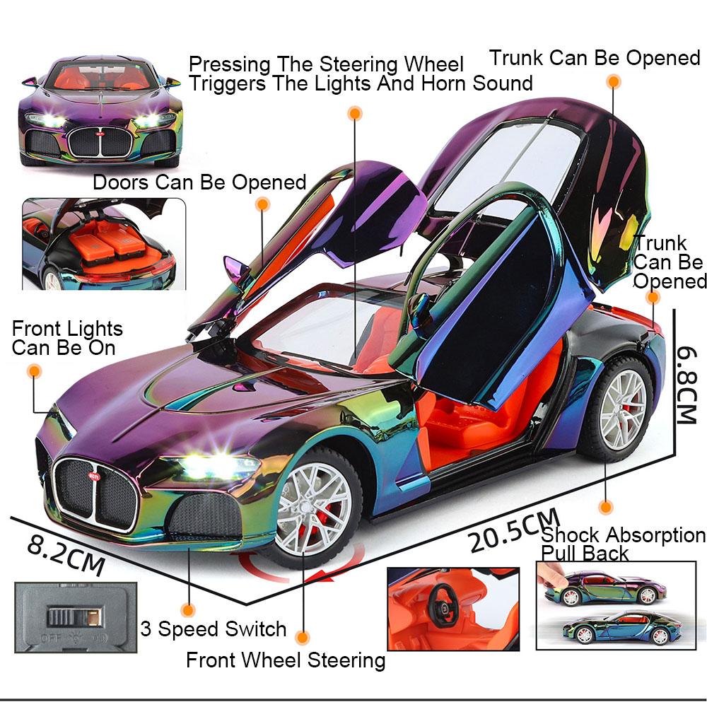 1:24 Tourbillon Atlantic Sports Car Model Toy Sound Light Pull Back Doors Opened Cars Models Toys Desktop Ornaments for Boys
