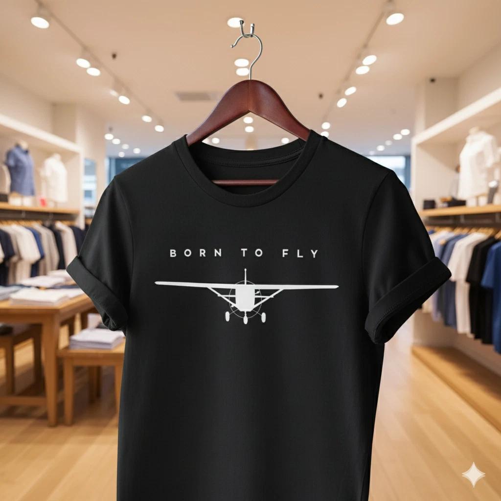 Unisex Adult Casual Graphic Born To Fly Airplane T-Shirt Aviation P... XXXXL