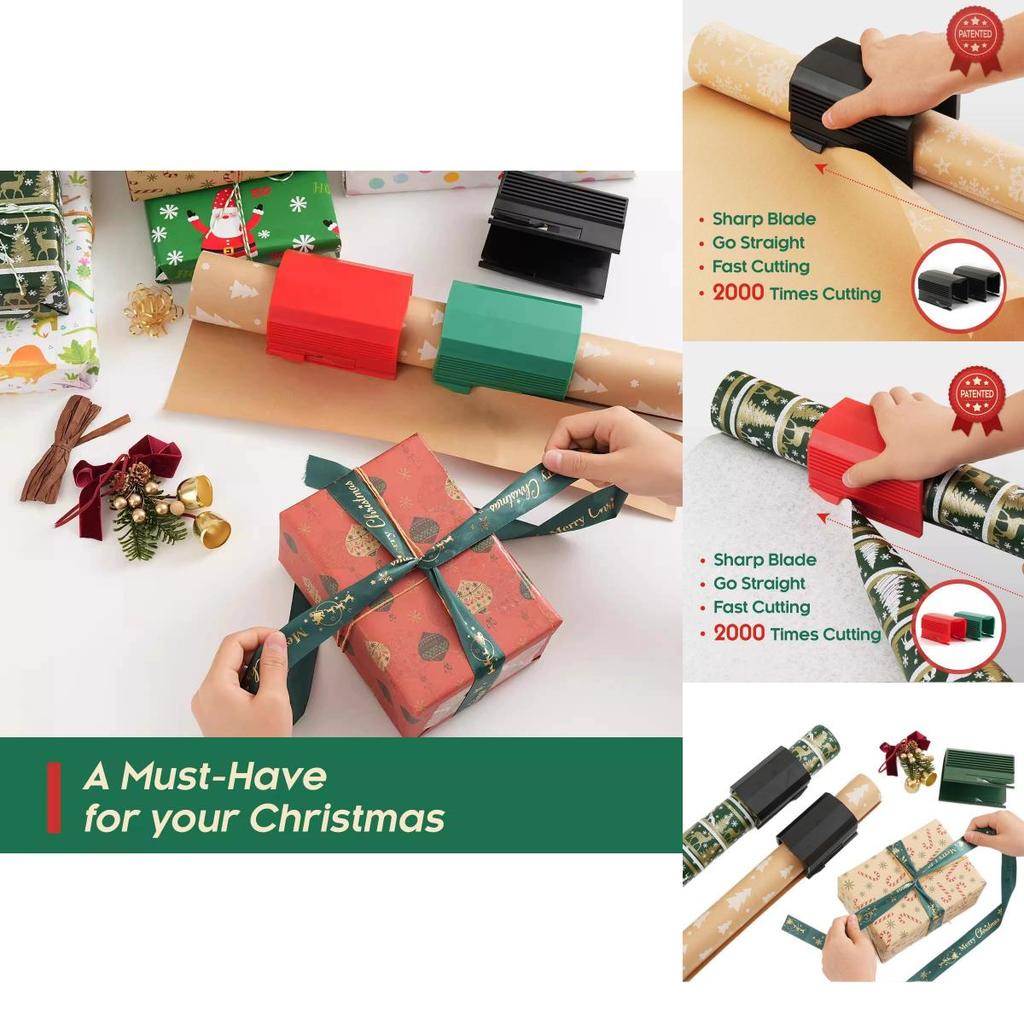 Christmas Paper Roll Cutter With Plastic Construction For Holiday Decoration And Gift Packaging