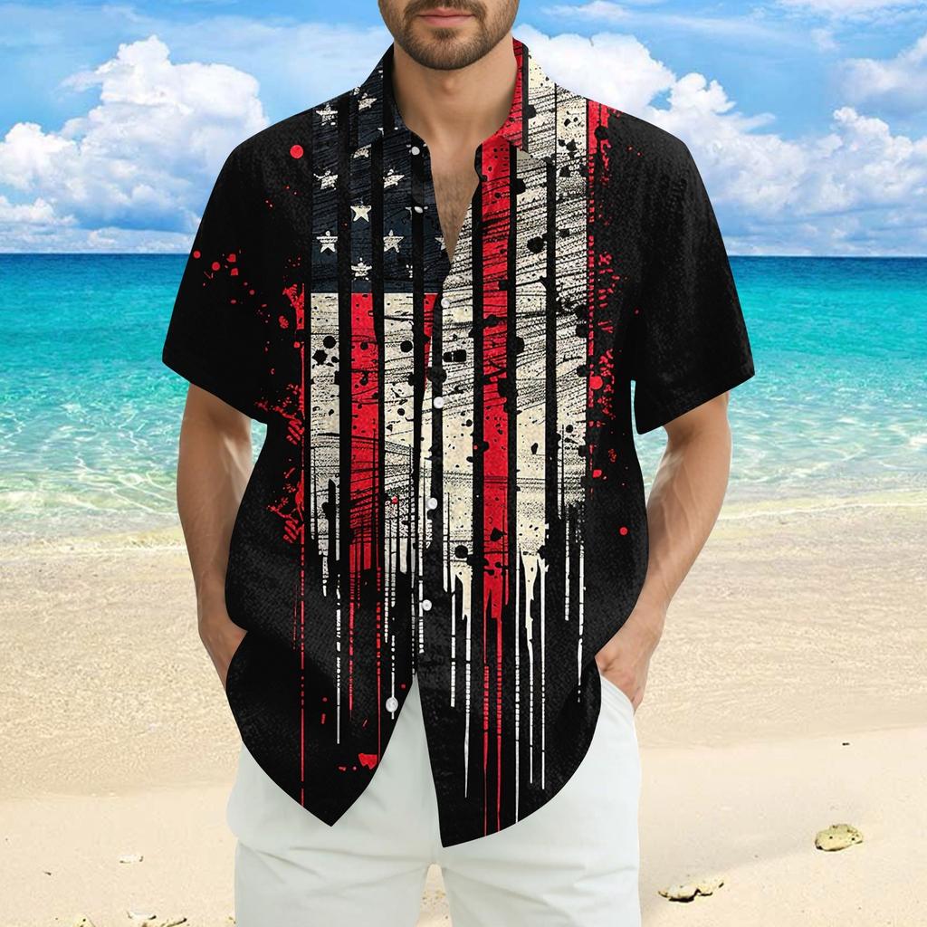 Men's Casual Casual Independence Day Print Short-sleeved Shirt
