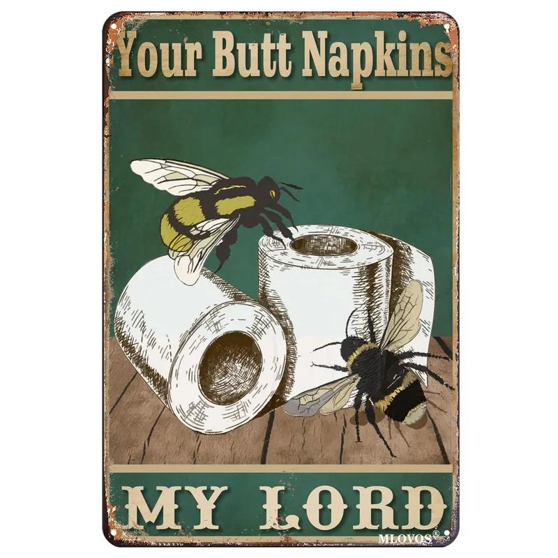 Funny Bathroom Metal Tin Sign Artwork Wall Decor Your Butt Napkins My Lady My Lord Decoration for Home Hotel Cafe Pub Wall Decor