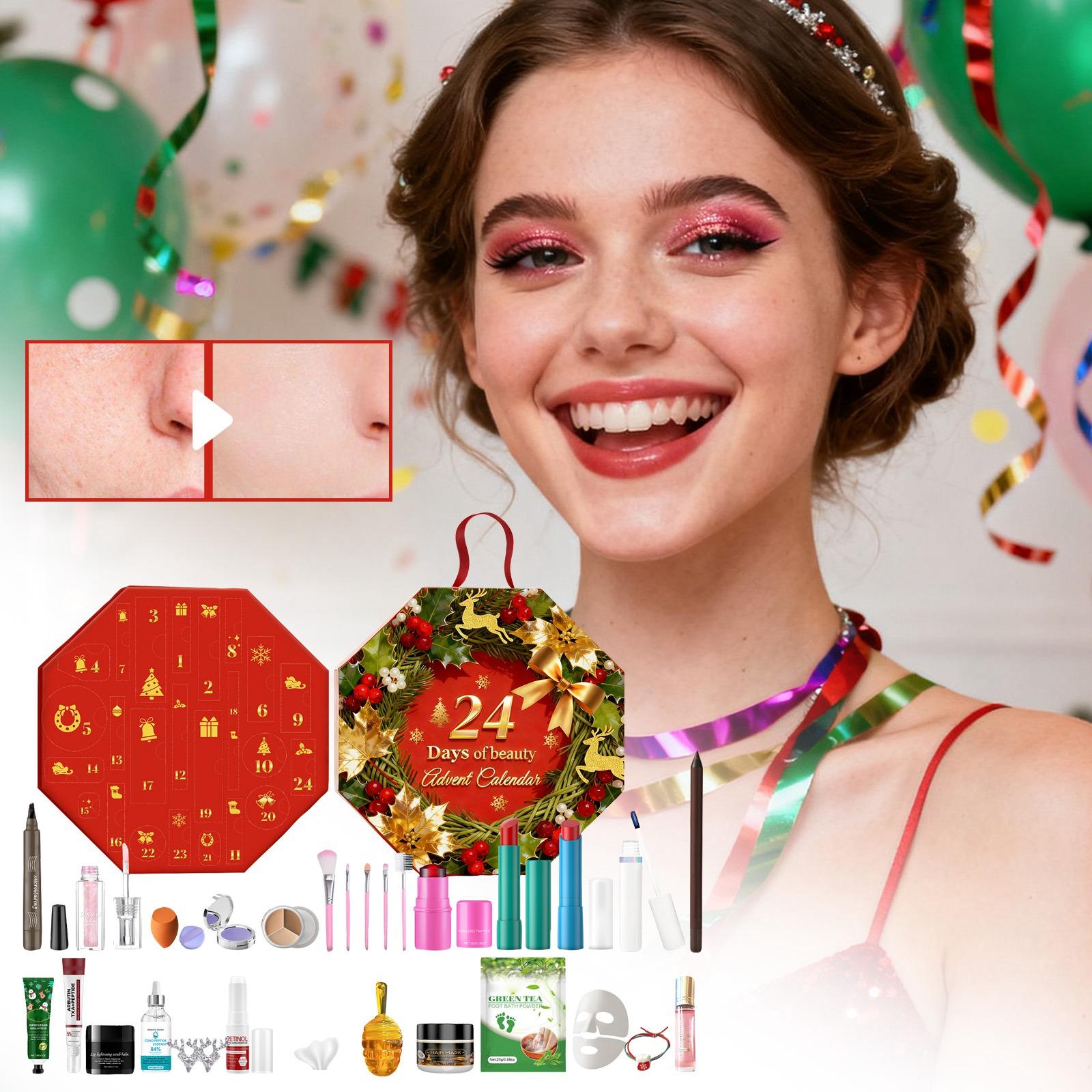 

Обратный отсчет до Рождества наступает с подарочной коробкой в виде венка и 24 роскошными подарками для ухода за телом, красоты и для семьи для него и для нее (100мл) One Size красный