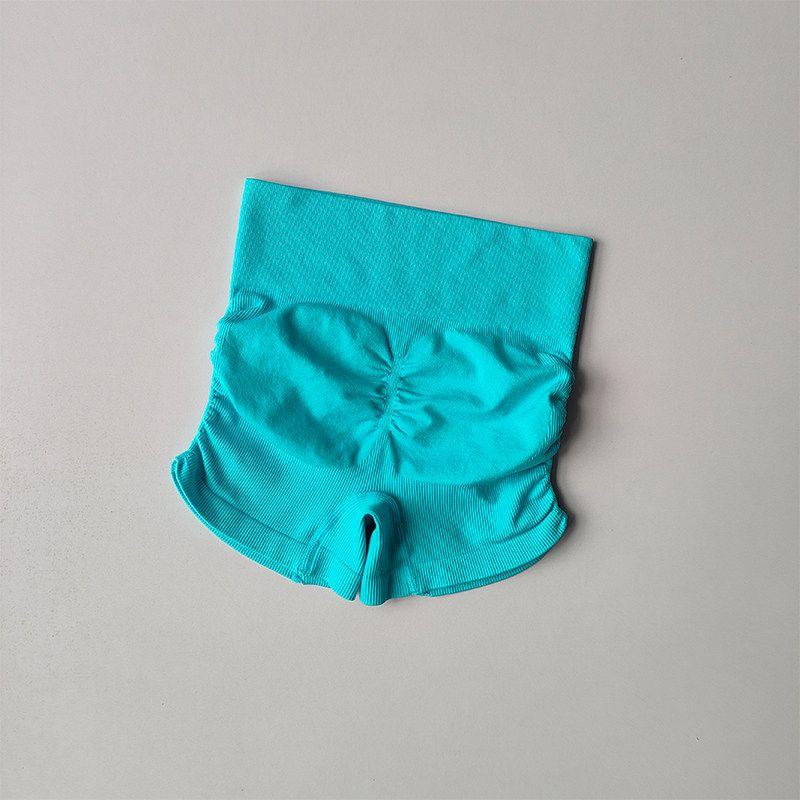 

Fashion Fitness Shorts Female Hip Raise Skinny Sports High Waist Belly Contracting Training Peach Shorts Thin Yoga Pants Summer Lake Blue--Shorts S