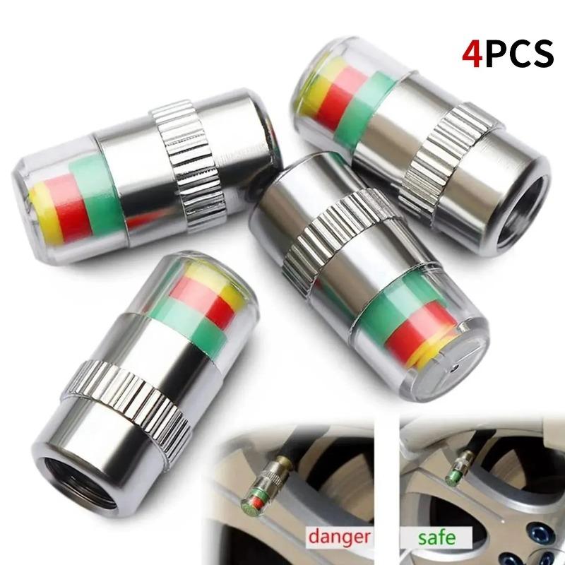 4pcs Car Tire Pressure Indicator Tire Pressure Gauge Indicator Alert Monitoring Valve Cap Sensor External Valve Detection Monitor