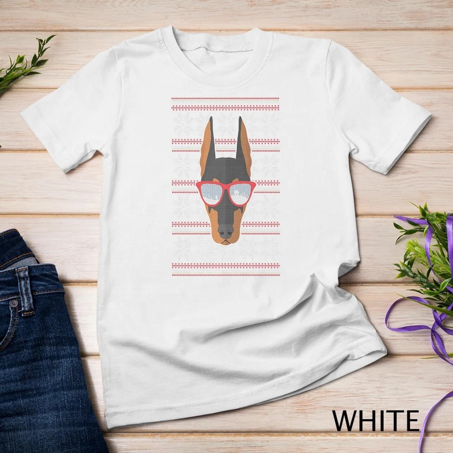 Doberman Pinscher Ugly Christmas Holiday Dog Lover Xmas T shirt XXXXXL белый