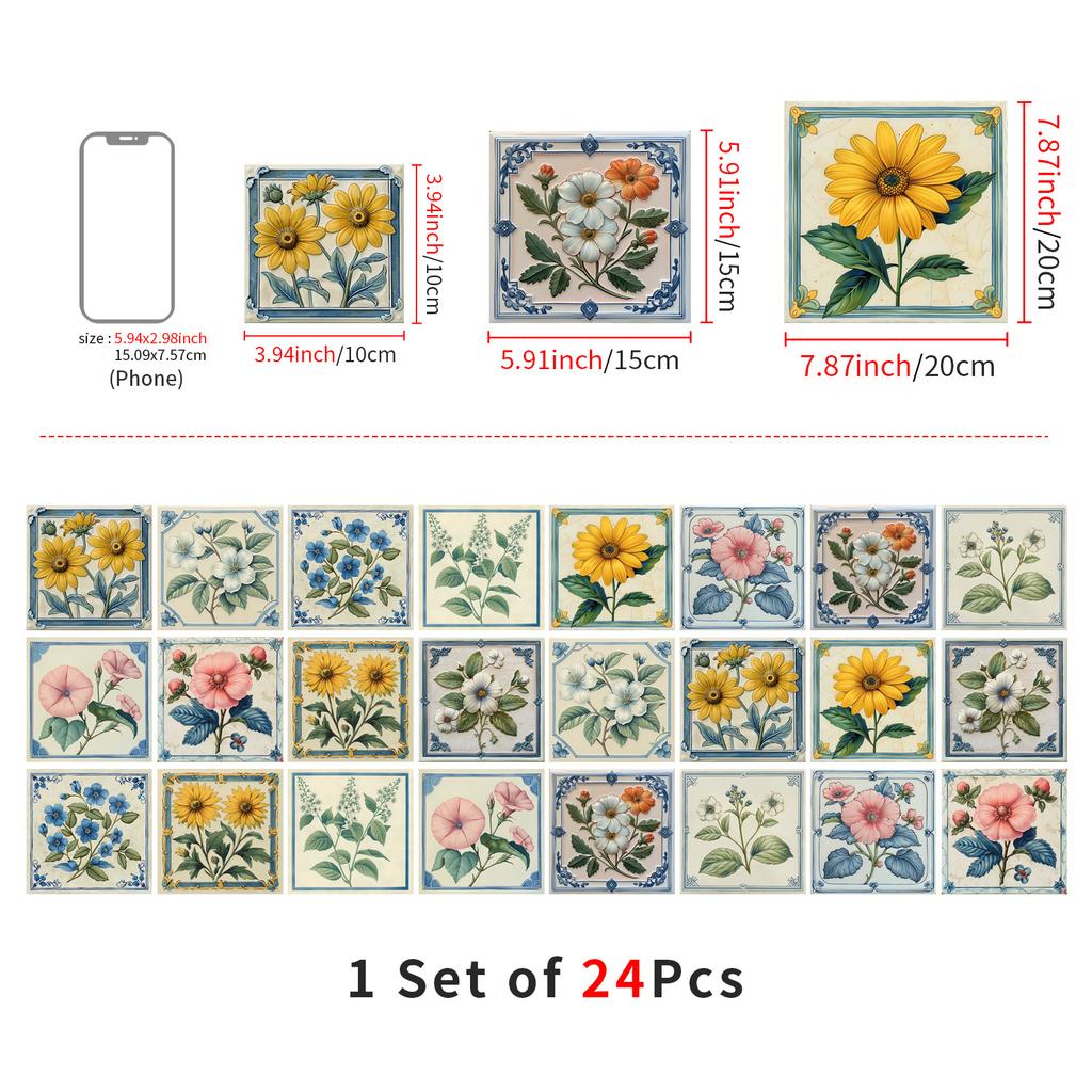 24 szt. Naklejki na płytki w stylu europejskim Kuchnia Samoprzylepne Odporne na olej Naklejki ścienne Wodoodporny Winyl Zdejmowalne Naklejki ścienne