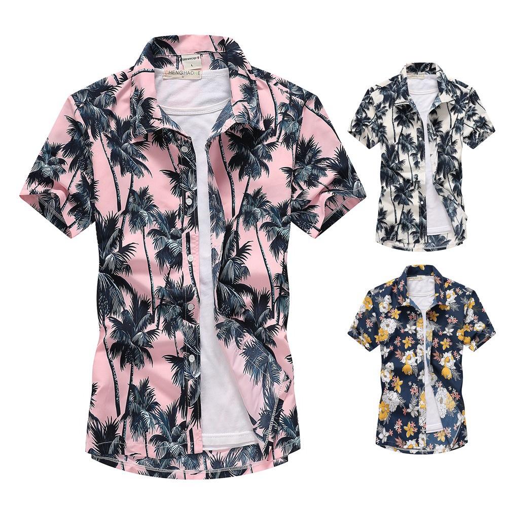 Stylish Men Holiday Short Sleeve T-shirt With Vibrant Hawaiian Floral Patterns