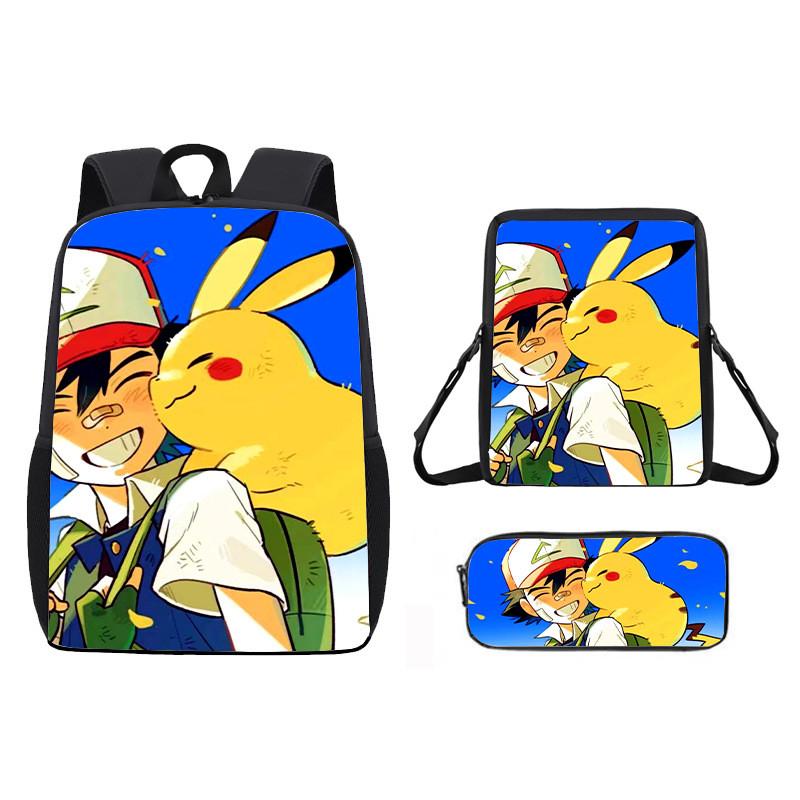 Pattern Backpack Pikachu Shoulder Bag Pencil Case Three Piece Set