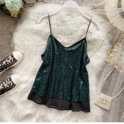 Sexy Backless Sequined Camisole Women's Loose Sleeveless Short Bottoming Top