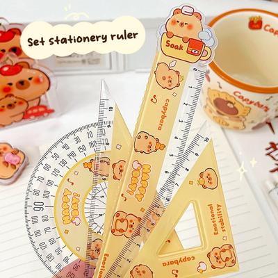 1Set Cartoon Cute Plastic Capybara Ruler High Quality Straightedge Protractor Portable Measuring Tools School Office Supplies
