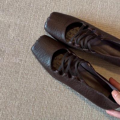 Retro Square Head Pig Nose Ballet Shoes Shallow Mouth Inner Height Increase Single Shoes Women's Cross Belt Mary Jane Shoes