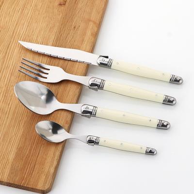 Jaswehome Set di Posate Laguiole 4 pezzi Coltelli da Bistecca Forchette Cucchiai da Zuppa Cucchiai da Tè Posate Color Avorio Stoviglie in Acciaio Inossidabile