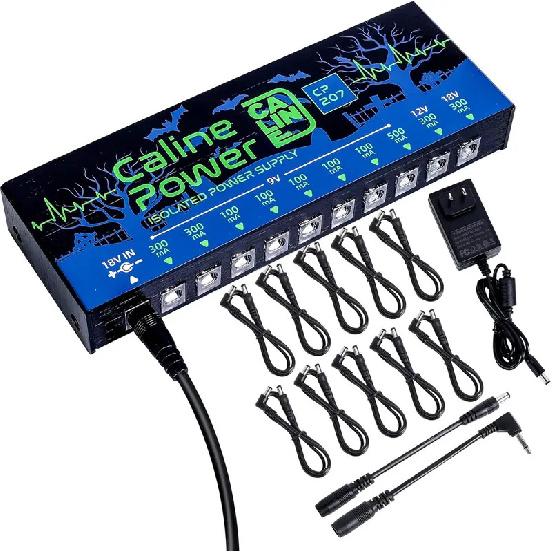 Caline CP-207 Truly Isolated Pedal Power Supply 10 Outputs For 9V 12V 18V Guitar Effects with Adapter and 12 Cables Accessories AU Plug