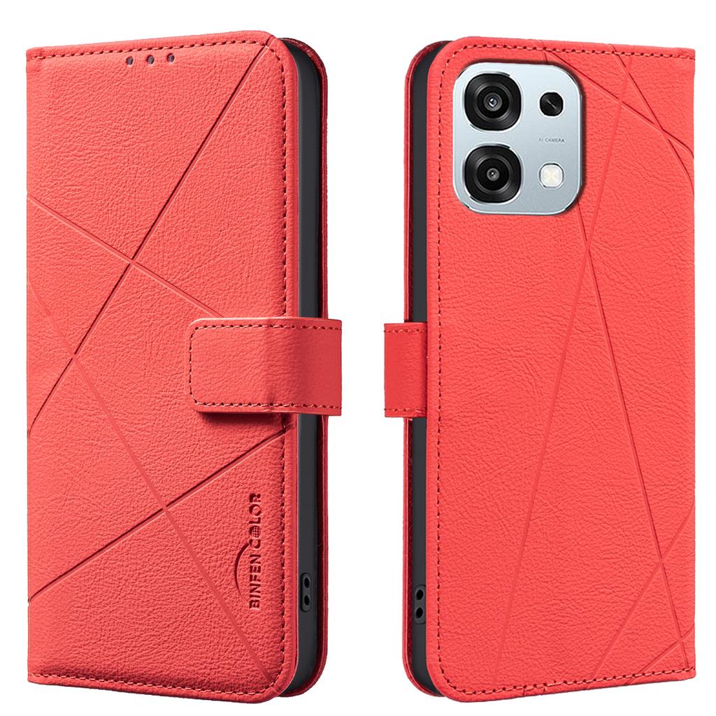 For Oppo A6 Pro 5G Case BINFEN COLOR BF35 Geometry Imprinted Leather Phone Cover RFID Blocking Wallet Stand