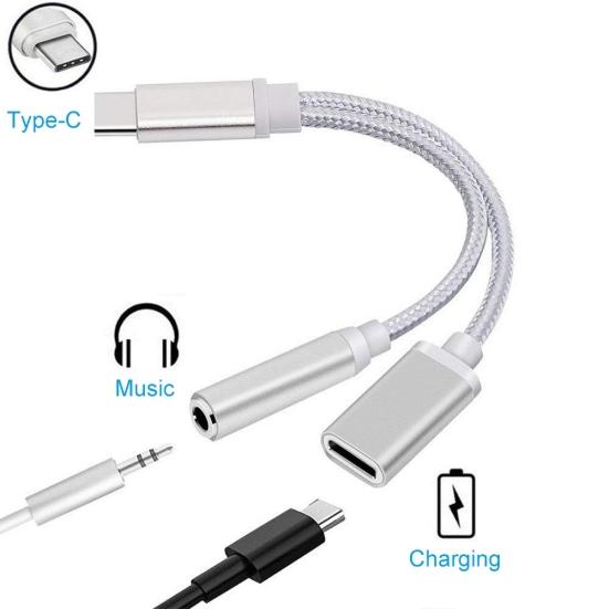 2 in 1 Type-c to 3.5mm Earphone Audio Jack Charging Cable Converter Adapter