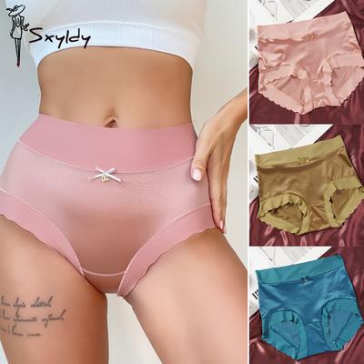 Women's High Waist Slim Fit Seamless Panties French Luxurious Silk Sexy Lace Underwear