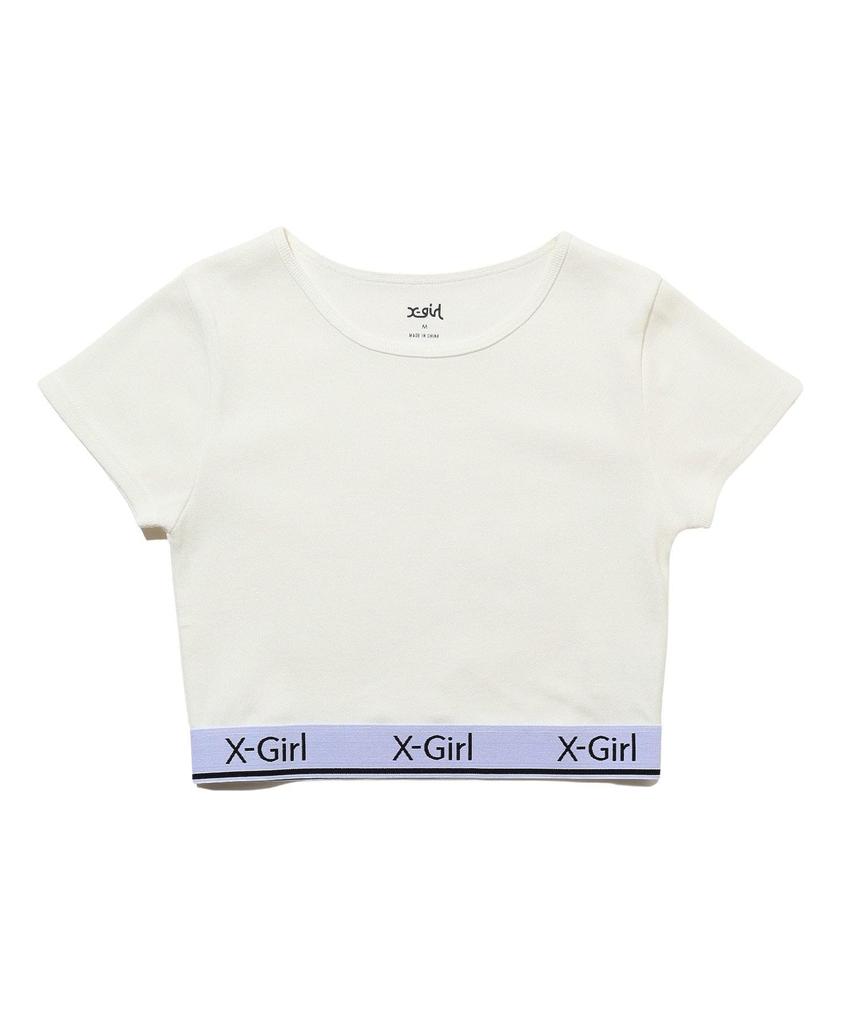 Casual Logo and Stripe Cropped White X-girl S/S Top, Women's,