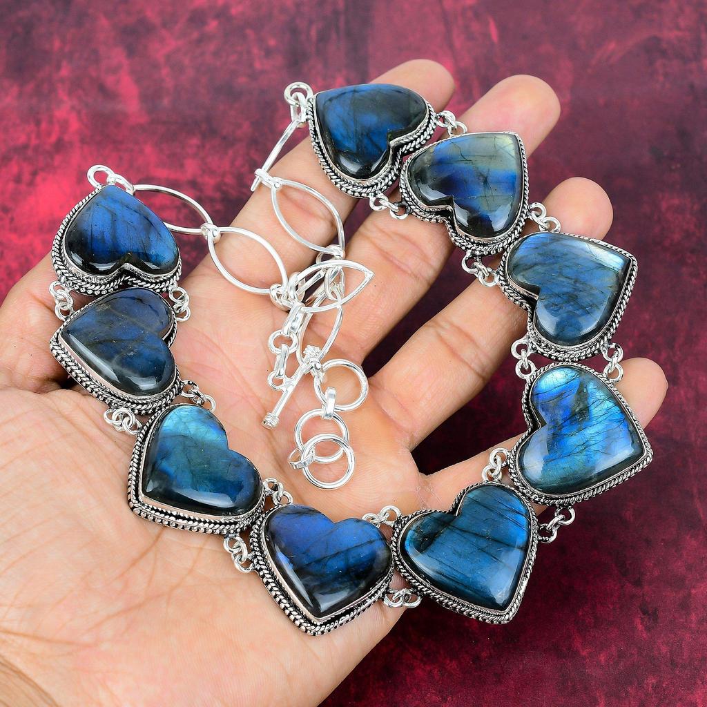 Labradorite 925 Solid Sterling Silver Necklace with Adjustable Chain, Handmade Gemstone Jewelry Necklace For Memorial Day