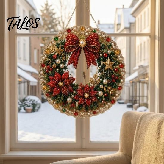 Holiday Party Crafting Accessories Christmas Faux Pearl Painting Hanging Ornament Kit, DIY 3D Beads Multi Layered Bead Art Craft, Acrylic Gem