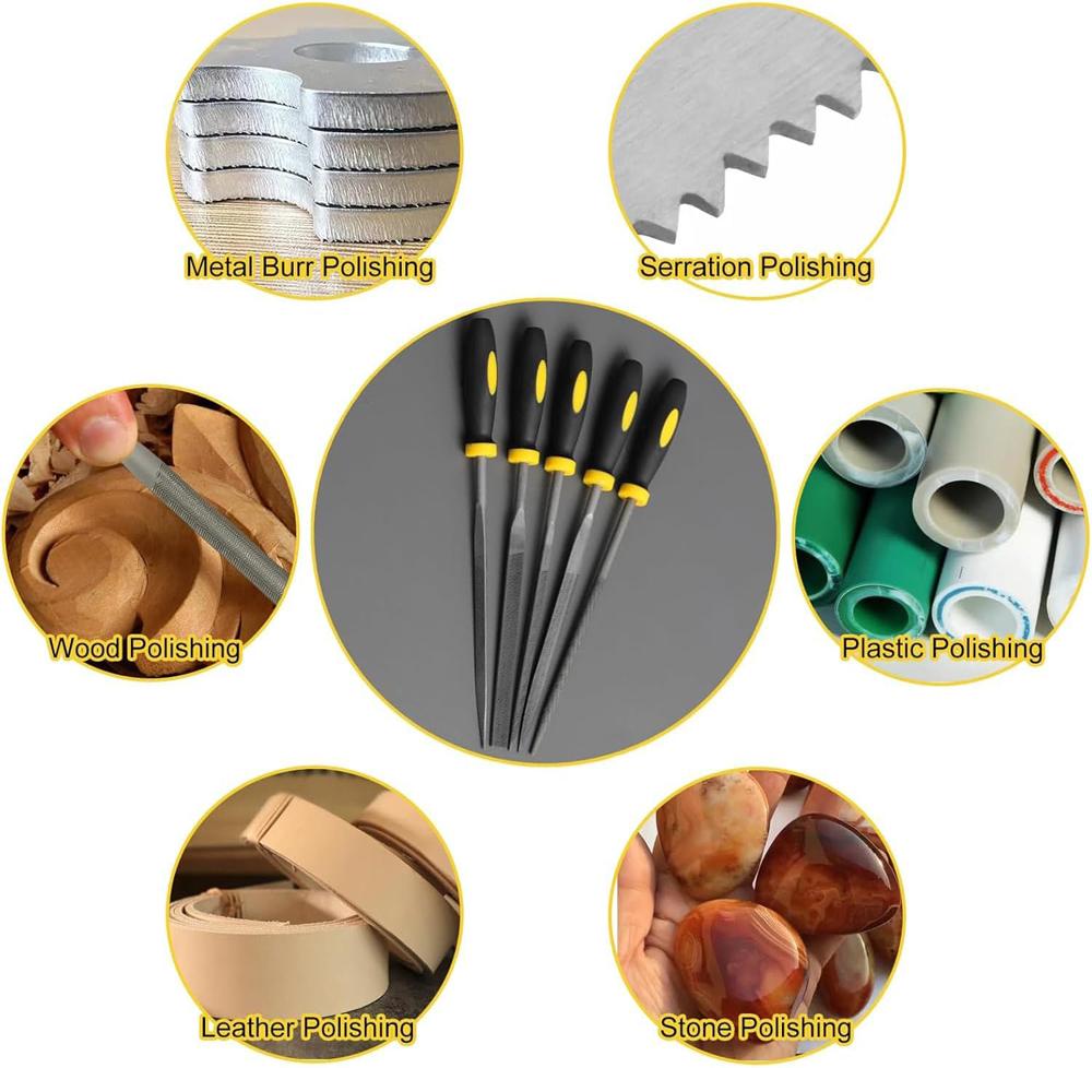 5/10 Pc Premium Needle File Set-High-Carbon Steel Files with Non-Slip Ergonomic Handles for Precise Filing on Wood Model Plastic