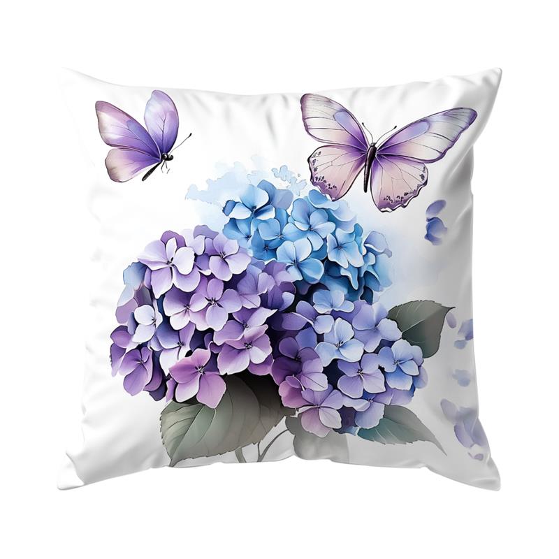 Home Decor Butterflies & Hydrangeas Floral-Printed Pillow Covers Pattern Cushion Cover Suitable for Sofa Bedroom Car Pillow