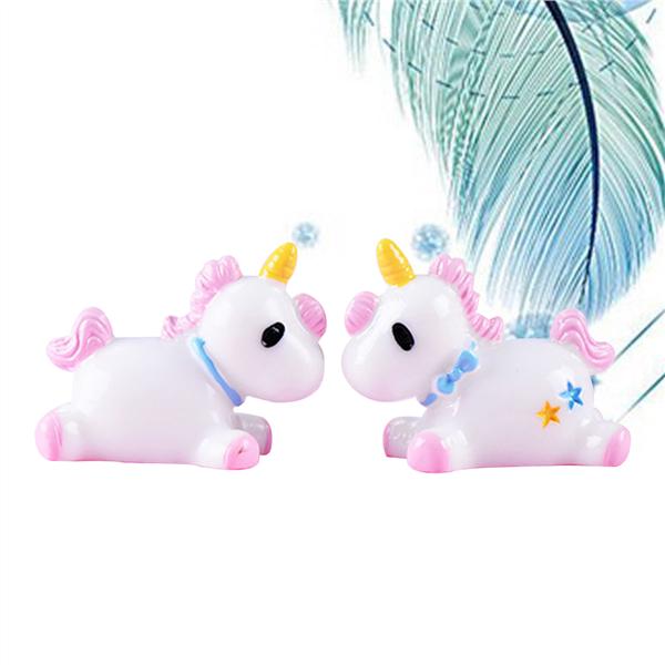 2Pcs Miniatures Unicorns Mini Resin Micro Landscape Bonsai Home Succulent Garden Craft Fairy Decor